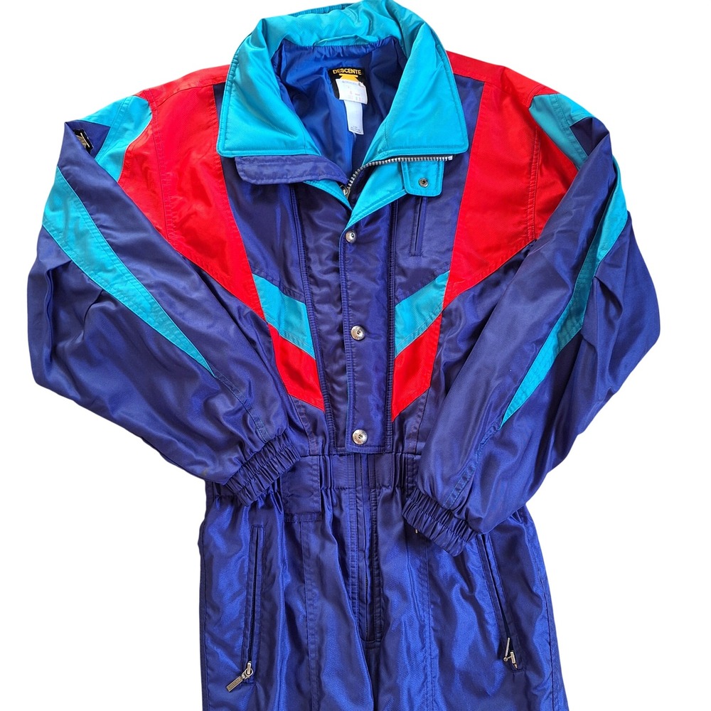Descente Vintage 80s Colorblock Ski Snow Suit Nylon Purple Neon Mens  Medium